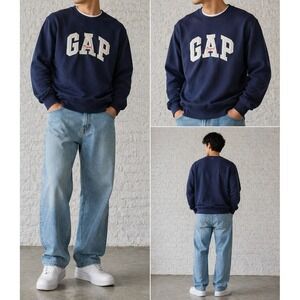 Gap Original Navy Blue Crewneck Sweatshirt White Logo Applique Pullover Mens S